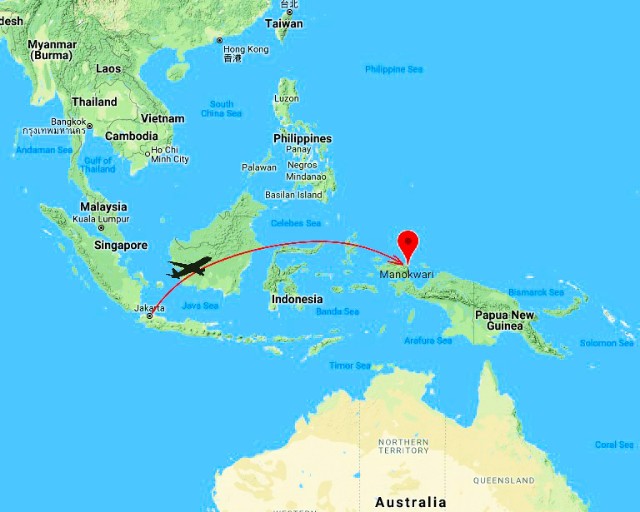 flight route from Jakarta to Manokwari